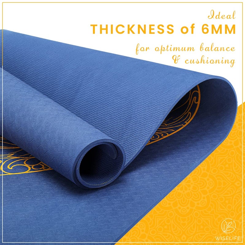 WISELIFE Thermoplastic Elastomers Printed 6Mm Yoga Mat+Yoga Strap For Men,Women,Kids|Anti-Slip Extra Thick,Long&Wide Exercise Sports Mat For Workout,Fitness,Yoga,Gym,Home&Pilates (Navy Blue Mandala) - Image 3