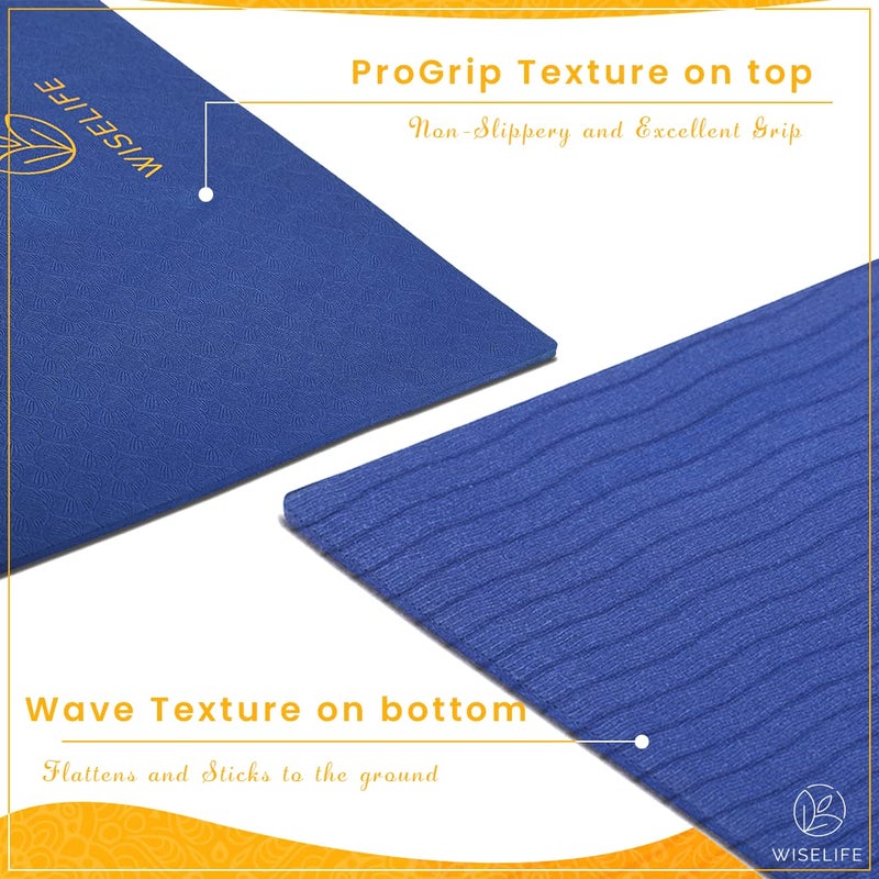 WISELIFE Thermoplastic Elastomers Printed 6Mm Yoga Mat+Yoga Strap For Men,Women,Kids|Anti-Slip Extra Thick,Long&Wide Exercise Sports Mat For Workout,Fitness,Yoga,Gym,Home&Pilates (Navy Blue Mandala) - Image 4