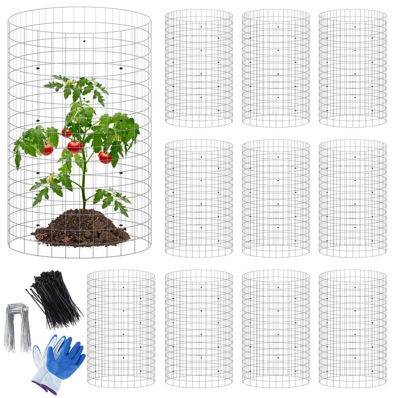 winemana 12 Set Garden Plant Protector Cage, 16x12 in Metal Wire Protectors for Plants, Protection Cages with Stakes & Nylon Ties, Animals Barrier to Keep Rabbit & Chicken Away from Flower Vegetables - Image 1