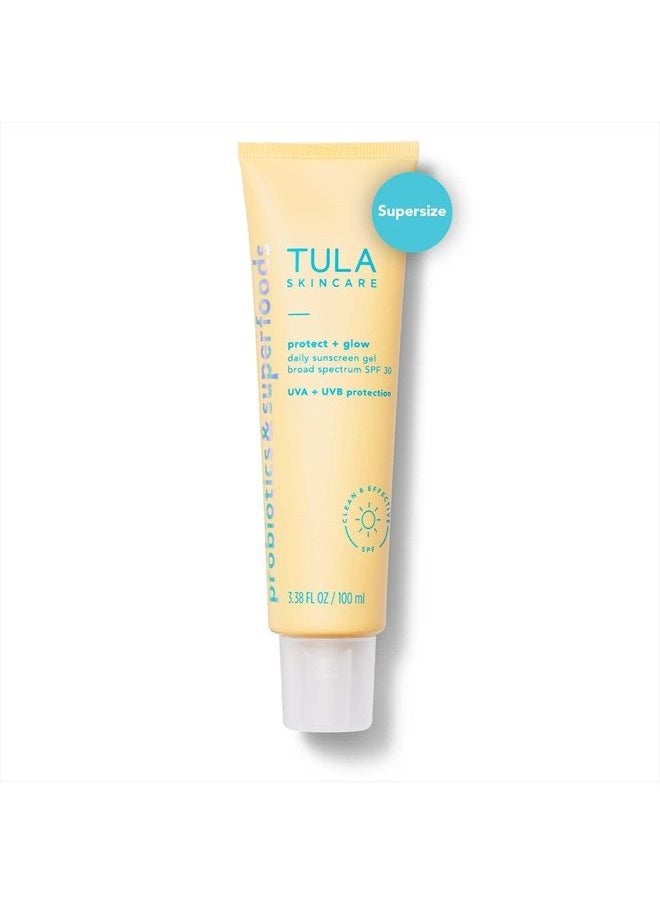 TULA Skin Care Supersize Protect + Glow Daily Sunscreen Gel Broad Spectrum SPF 30 | Skincare-First, Non-Greasy, Non-Comedogenic & Reef-Safe with Pollution & Blue Light Protection | 3.38 fl. oz.  - Image 1
