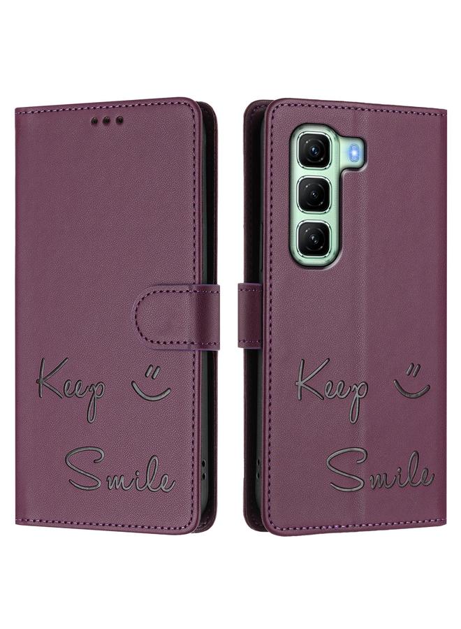 اس-توب جراب لهاتف Infinix Hot 50 4G مصنوع من الجلد بنقش ابتسامة بتقنية RFID - Image 3