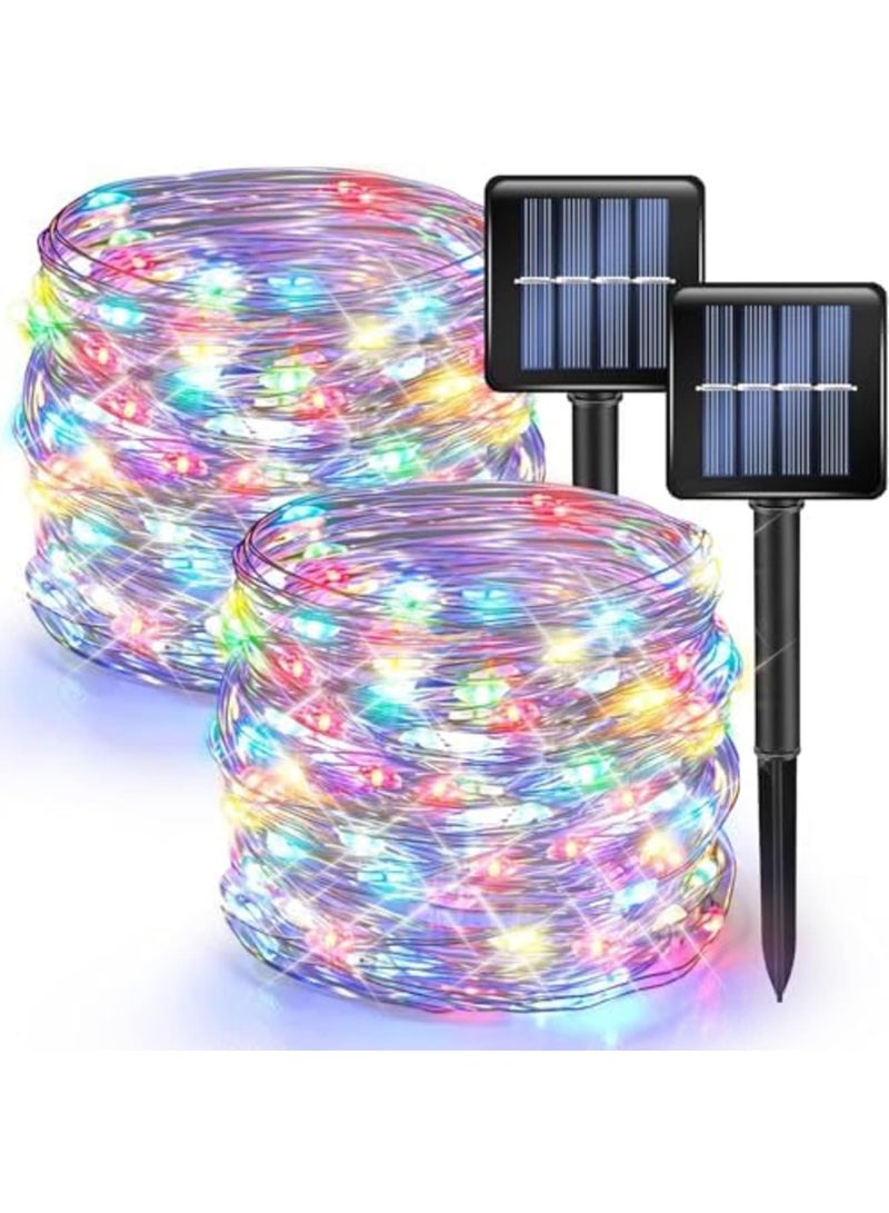 SYOSI Solar String Lights Outdoor, 32FT 100 LED Solar Powered Waterproof Fairy Lights with 8 Modes, Copper Wire Lights for Patio, Party, Tree, Yard Decoration (2 Pack,Multi-Colored) - Image 1