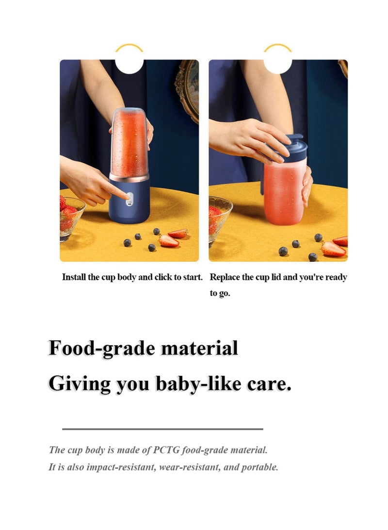 عصارة محمولة قابلة للشحن عبر USB: كوبان مزدوجان مقاومان للحرارة للاستخدام المنزلي أو أثناء السفر؛ محرك بـ 6 شفرات يوفر أداءً قويًا. بطارية ليثيوم مستوردة مشحونة بالكامل تتيح 5-10 جلسات عصر - عصير طازج في أي وقت! - Image 4