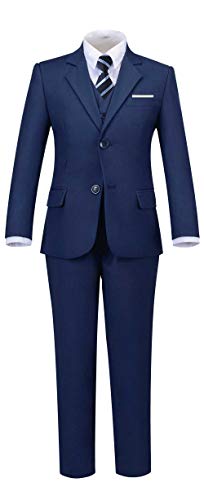 Addneo Suits for Boys Navy Blue Graduation Suits for Kids with White Dress Shirt and Tie Size 12 - Image 4