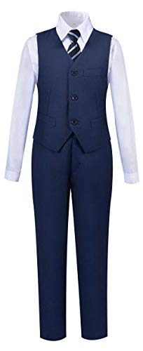 Addneo Suits for Boys Navy Blue Graduation Suits for Kids with White Dress Shirt and Tie Size 12 - Image 3