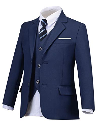 Addneo Suits for Boys Navy Blue Graduation Suits for Kids with White Dress Shirt and Tie Size 12 - Image 5