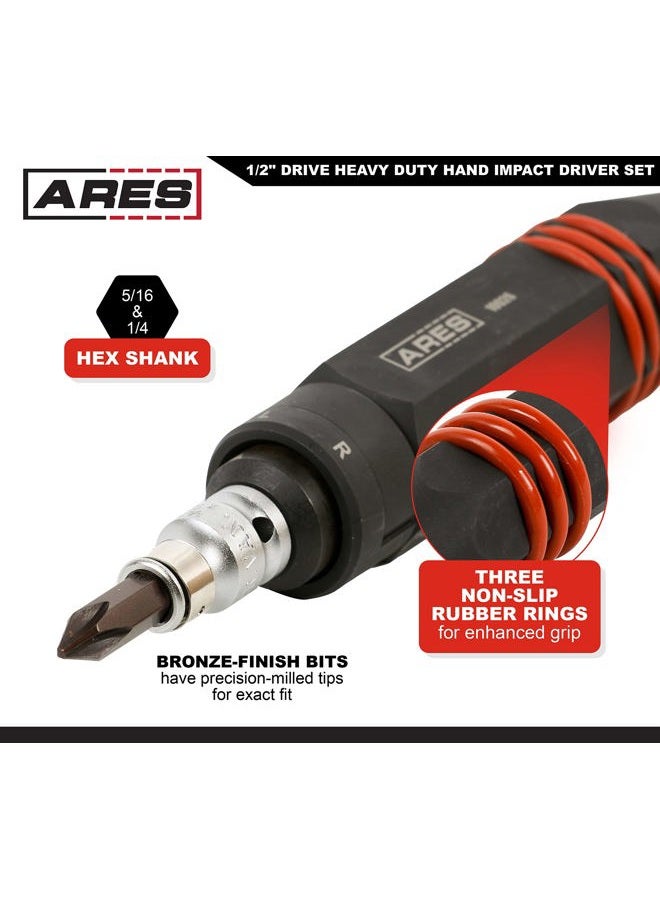 ARES 10027 – 1/2-Inch Drive Heavy Duty Hex Grip Impact Driver – 1/4-Inch & 5/16-Inch Bit Chucks – S2 Bits – Slotted 3/16, 1/4, 5/16, 3/8 Inch Bits – Phillips PH1, PH2, & PH3 Bits - T20, T25 Bits - Image 3