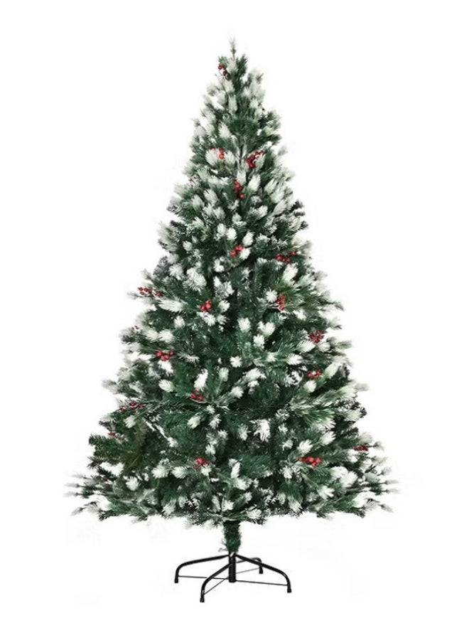 ARTIFICIAL TREE شجرة عيد الميلاد الاصطناعية 180 سم مع 55 حبة توت و836 فرعًا وقاعدة قابلة للطي من البولي إيثيلين ترايدنت وحامل معدني - Image 1