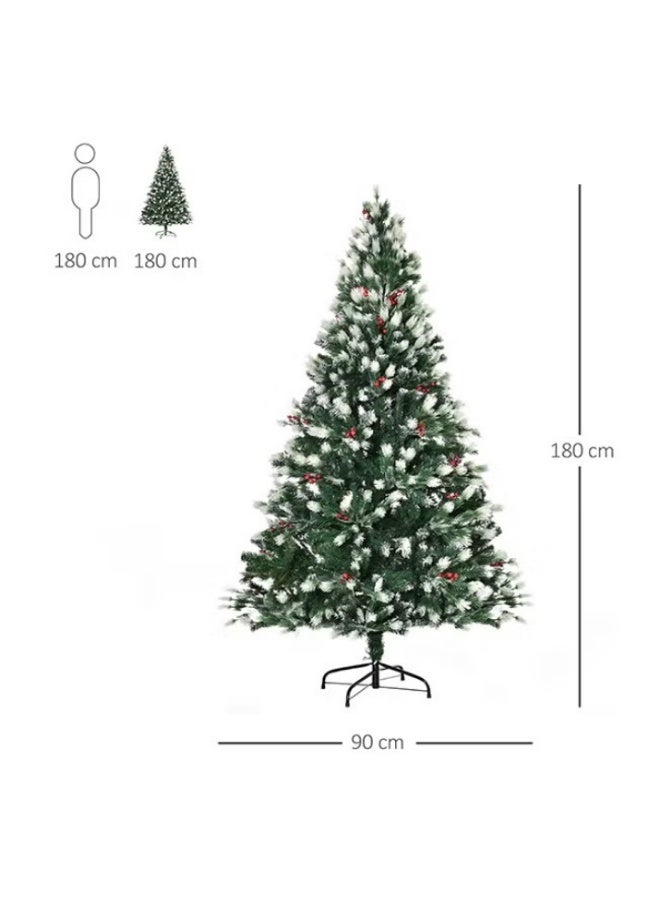 ARTIFICIAL TREE شجرة عيد الميلاد الاصطناعية 180 سم مع 55 حبة توت و836 فرعًا وقاعدة قابلة للطي من البولي إيثيلين ترايدنت وحامل معدني - Image 2