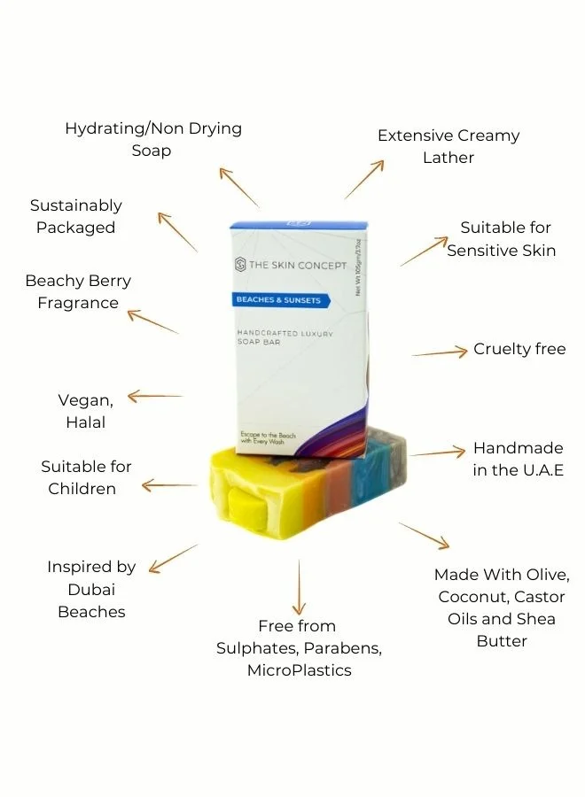 The Skin Concept  The Skin Concept Premium Soap Bar - Beaches and Sunsets - Handmade, Vegan for Women | Best Price UAE