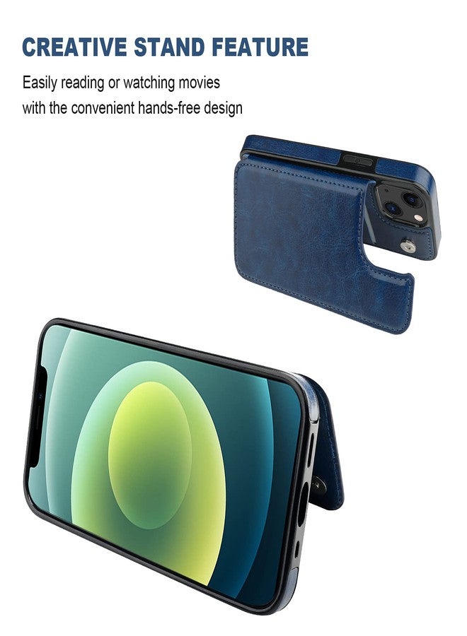 OT ONETOP ONETOP Compatible with iPhone 13 Mini Wallet Case with Card Holder, PU Leather Kickstand Card Slots Case, Double Magnetic Clasp and Durable Shockproof Cover 5.4 Inch(Blue) - Image 5