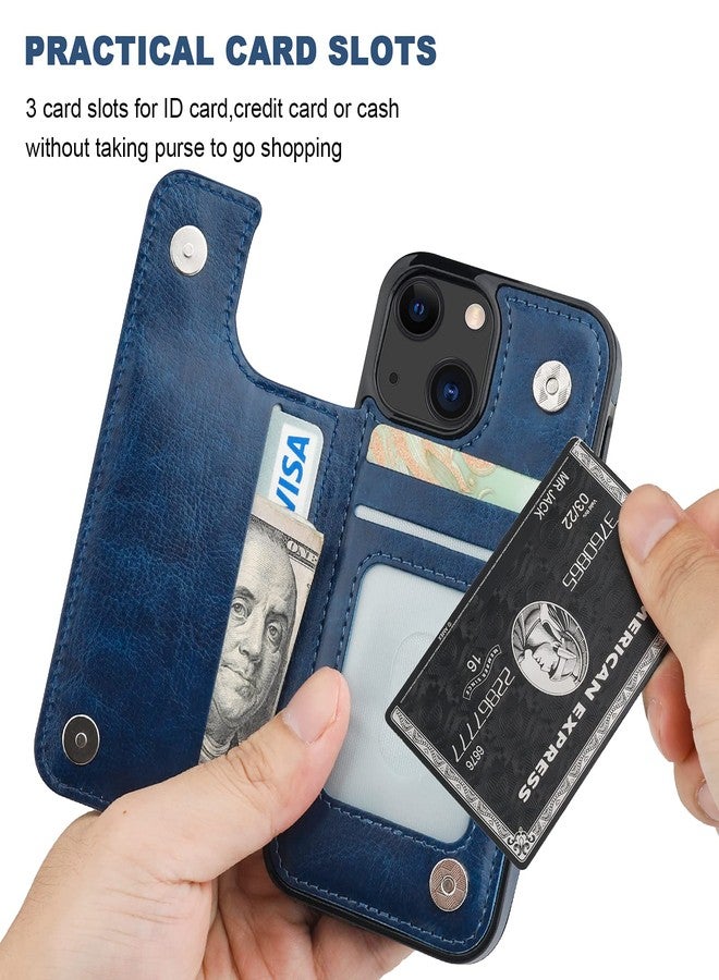 OT ONETOP ONETOP Compatible with iPhone 13 Mini Wallet Case with Card Holder, PU Leather Kickstand Card Slots Case, Double Magnetic Clasp and Durable Shockproof Cover 5.4 Inch(Blue) - Image 4