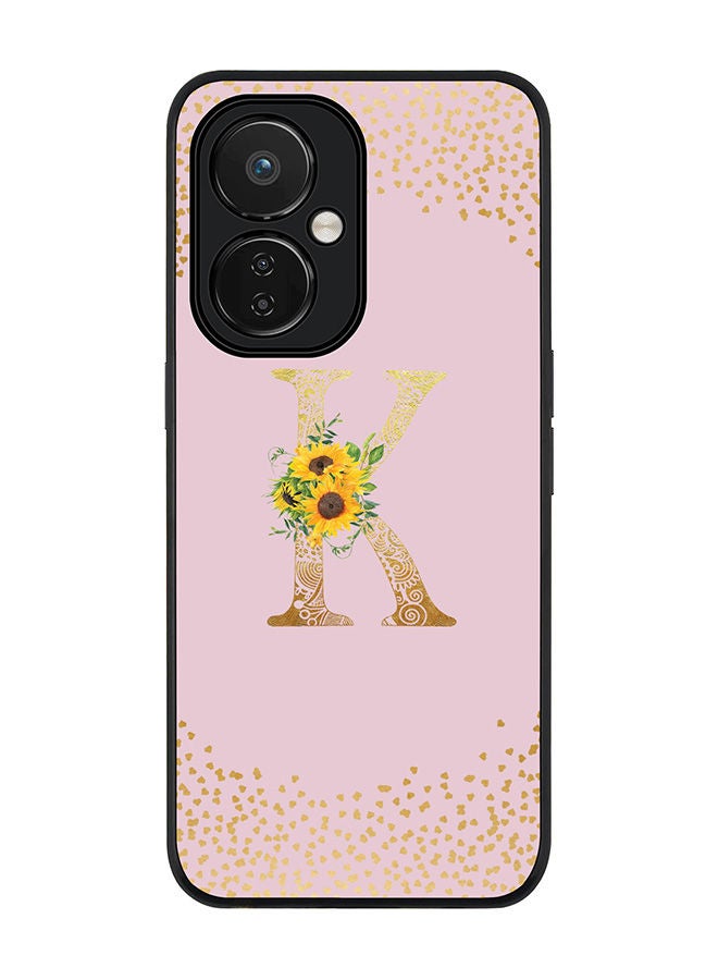 Stylizedd Rugged Black edge case for Nord CE 3 Lite Slim fit Soft Case Flexible Rubber Edges Anti Drop TPU Gel Thin Cover - Custom Monogram Initial Floral Pattern Alphabet - K - Pink - Image 1