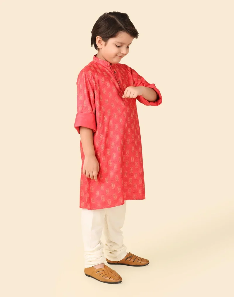 Fabindia Pink Viscose Silk Hand Block Printed Long Kurta