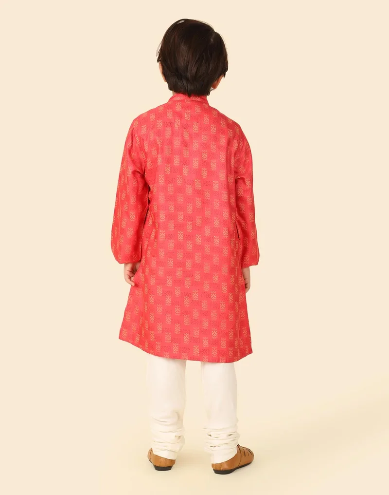 Fabindia Pink Viscose Silk Hand Block Printed Long Kurta