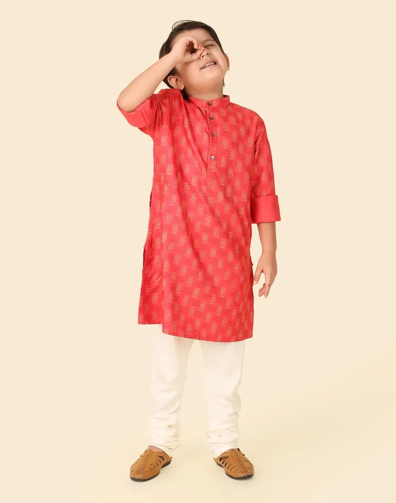 Fabindia Pink Viscose Silk Hand Block Printed Long Kurta
