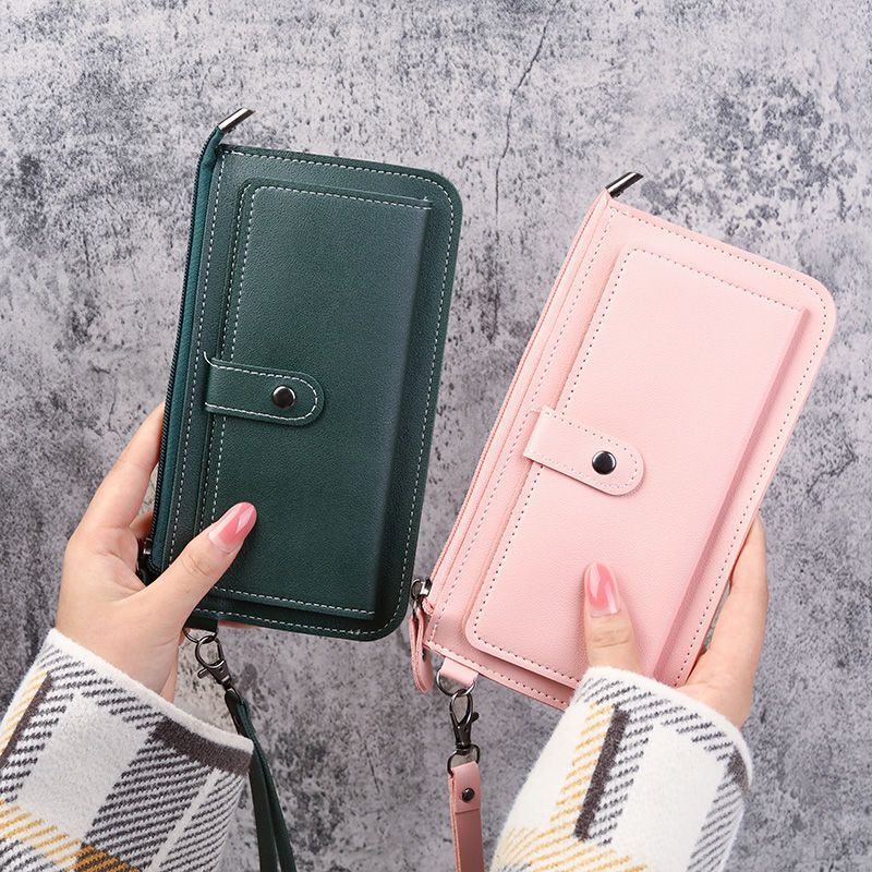 Multifunctional Solid Color PU Leather Wallet, RFID Blocking Design Portable Daily Storage Purse for Cards Cash Coin Business Use - Image 1