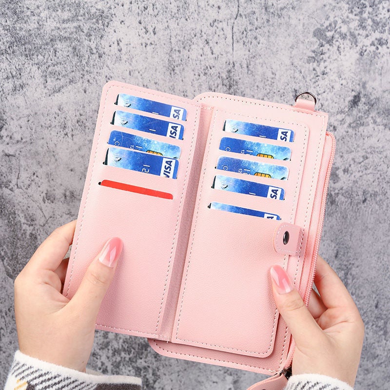 Multifunctional Solid Color PU Leather Wallet, RFID Blocking Design Portable Daily Storage Purse for Cards Cash Coin Business Use - Image 3