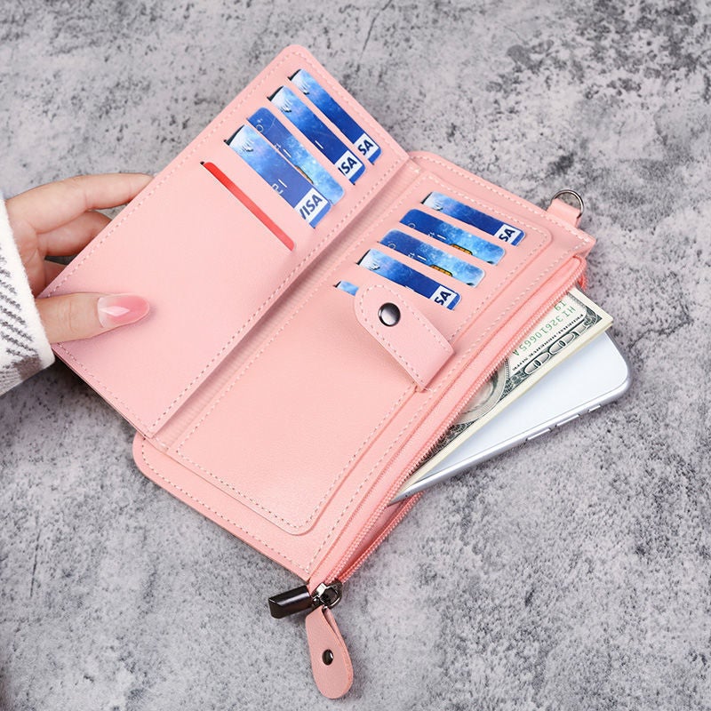 Multifunctional Solid Color PU Leather Wallet, RFID Blocking Design Portable Daily Storage Purse for Cards Cash Coin Business Use - Image 2