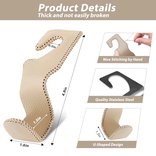 Etre Jeune Purse Hook for Car, Purse Holder Car Headrest Hooks Leather for Hanging Purses and Bags, 2 Pack Beige - Image 3