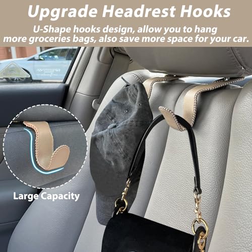 Etre Jeune Purse Hook for Car, Purse Holder Car Headrest Hooks Leather for Hanging Purses and Bags, 2 Pack Beige - Image 4