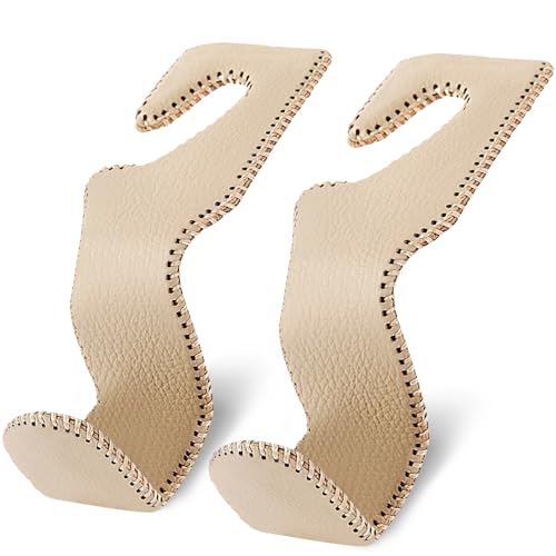 Etre Jeune Purse Hook for Car, Purse Holder Car Headrest Hooks Leather for Hanging Purses and Bags, 2 Pack Beige - Image 1