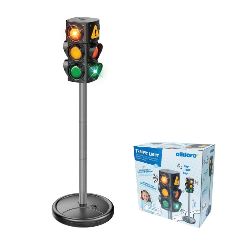 alldoro Kids Traffic Light | 80cm Battery-Powered | Light & Sound | Automatic 34-Sec Cycle or Manual Mode | Fillable Base | Road Safety Toy Age 3+ - Image 1