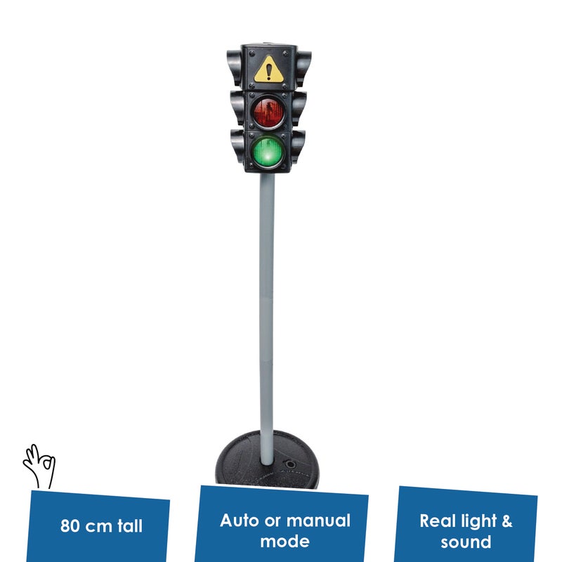 alldoro Kids Traffic Light | 80cm Battery-Powered | Light & Sound | Automatic 34-Sec Cycle or Manual Mode | Fillable Base | Road Safety Toy Age 3+ - Image 2