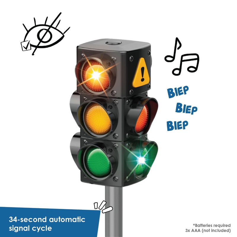 alldoro Kids Traffic Light | 80cm Battery-Powered | Light & Sound | Automatic 34-Sec Cycle or Manual Mode | Fillable Base | Road Safety Toy Age 3+ - Image 3