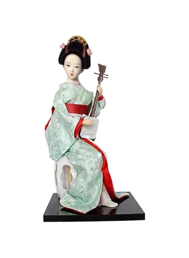 12 Japanese Geisha Lady Statuette Ornament Collectible Traditional Kimono Dolls Ethnic Japanese Geisha Dolls for Home Table, Red and Light Green - Image 1