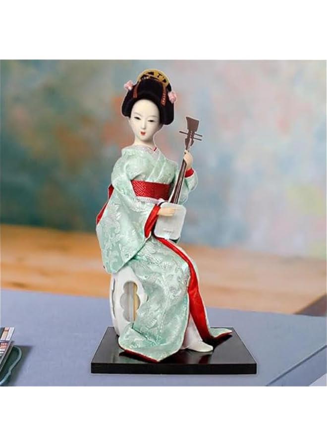 12 Japanese Geisha Lady Statuette Ornament Collectible Traditional Kimono Dolls Ethnic Japanese Geisha Dolls for Home Table, Red and Light Green - Image 3
