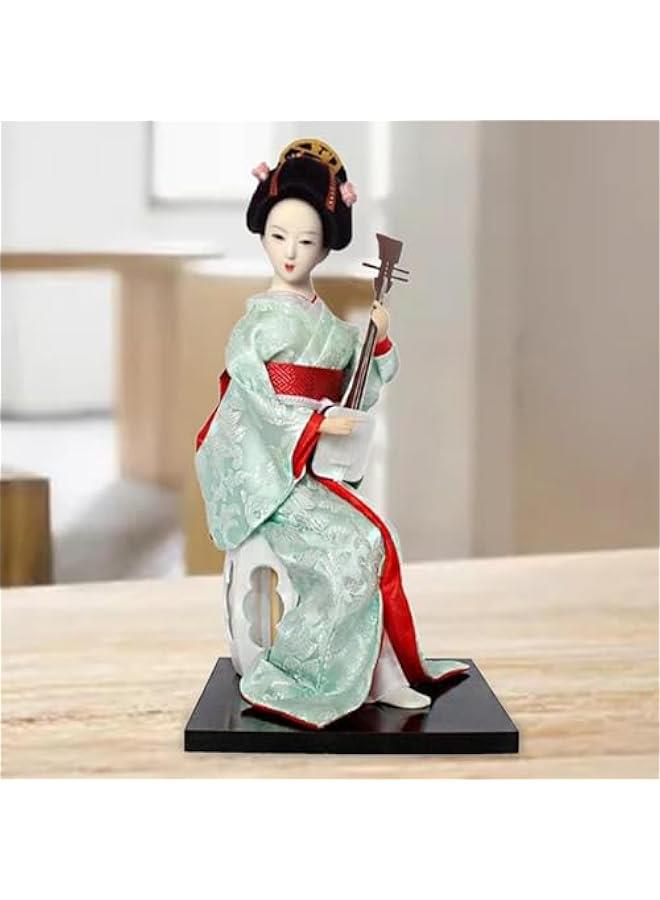 12 Japanese Geisha Lady Statuette Ornament Collectible Traditional Kimono Dolls Ethnic Japanese Geisha Dolls for Home Table, Red and Light Green - Image 4