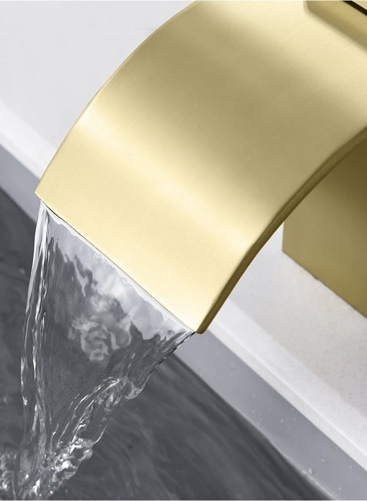 Monda Brushed Gold Waterfall Bathroom Faucet with 60cm Inlet Pipe - Single Handle Hot & Cold Water Sink Mixer - Image 5