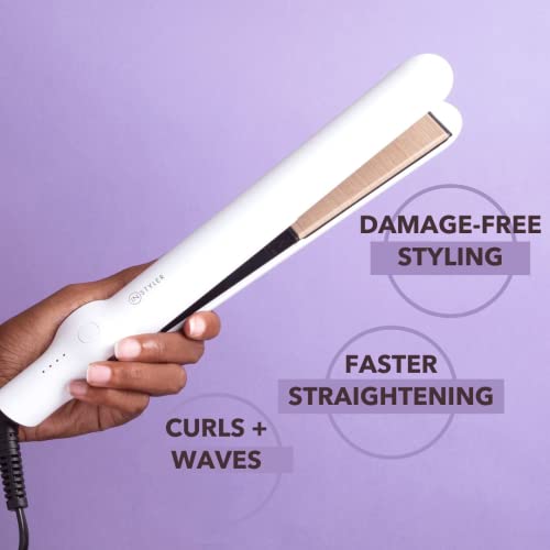 InStyler CERASILK 1" White Ceramic Hair Straightener - For All Hair Types - Beveled Edges, Heat Protectant, Customizable Settings, Reduces Damage - Hair Straightener - Image 2