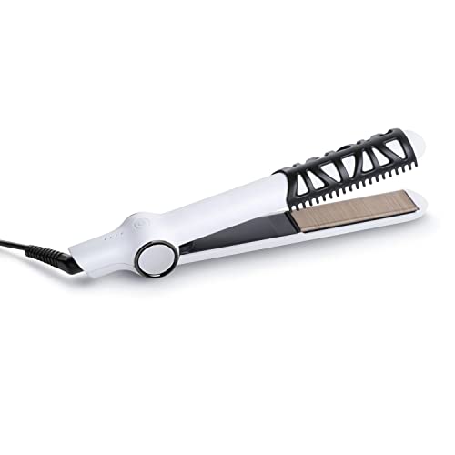 InStyler CERASILK 1" White Ceramic Hair Straightener - For All Hair Types - Beveled Edges, Heat Protectant, Customizable Settings, Reduces Damage - Hair Straightener - Image 1