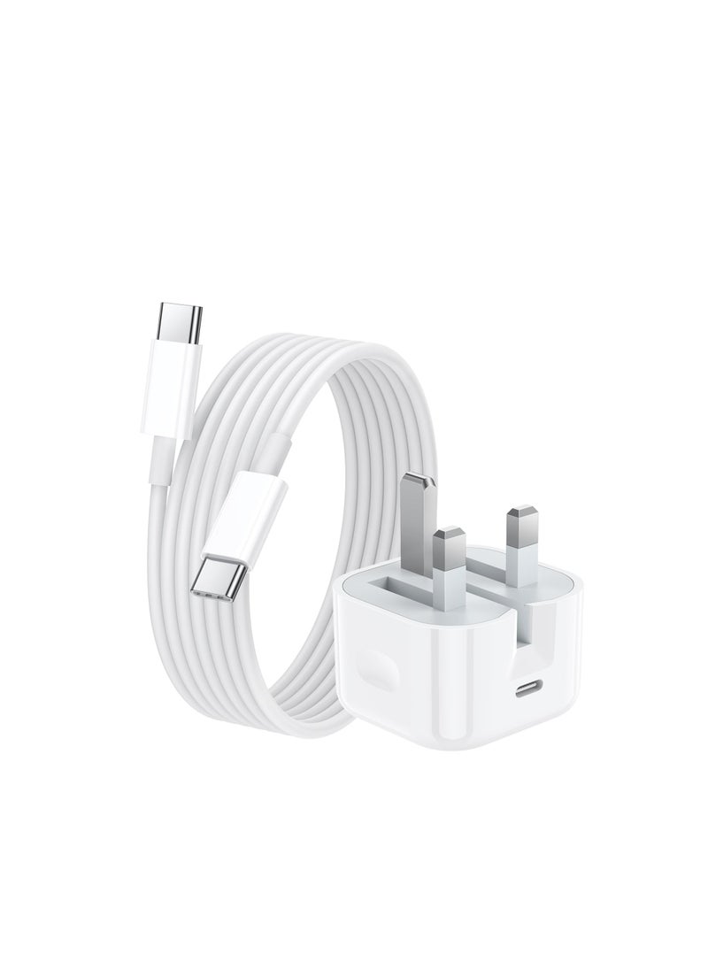 Generic - iPhone 16 Charger, 20W PD USB C Charger UK Power Adapter Plug with 1M USB C to C Charging Cable Cord for iPhone 16/16 Plus/16 Pro/16 Pro Max/15/15 Plus/15 Pro/15 Pro Max - Image 1