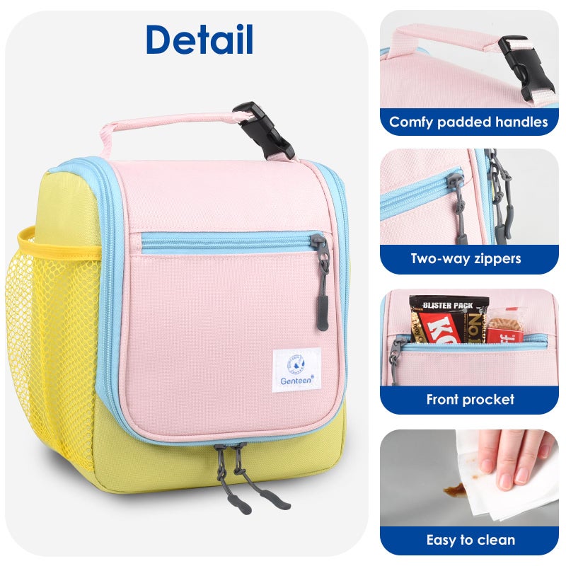 Genteen Kids Lunch Box, Insulated Lunch Bag for Kids, Toddler, Girl, and Boy; Holds Lunch Box, Water Bottle, & Snacks; Easy-Clean Water-Resistant Fabric & Multiple Zippered Pockets (Yellow Blue) - Image 5