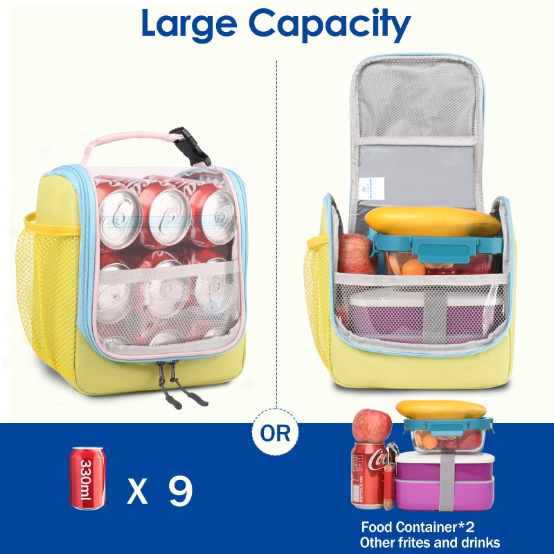 Genteen Kids Lunch Box, Insulated Lunch Bag for Kids, Toddler, Girl, and Boy; Holds Lunch Box, Water Bottle, & Snacks; Easy-Clean Water-Resistant Fabric & Multiple Zippered Pockets (Yellow Blue) - Image 3