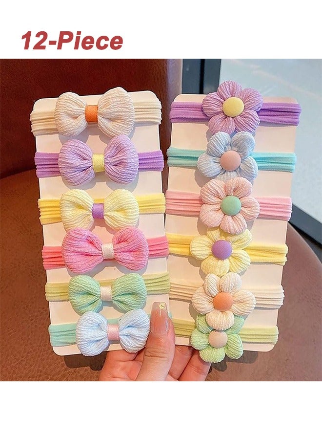 12 قطعة من ربطات الشعر للبنات، إكسسوارات شعر ملونة بفيونكات لطيفة، حبال للشعر بمظهر ذيل حصان لطيف - Image 1