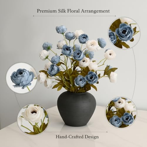LADADA 27 Inch Artificial Peonies Flowers, 4 Pcs Fake Peonies Bouquet with Sturdy Stems, Lifelike Faux Peonies for Wedding Bouquets, Centerpieces, Floral Arrangements, Home Decor (White & Blue) - Image 3