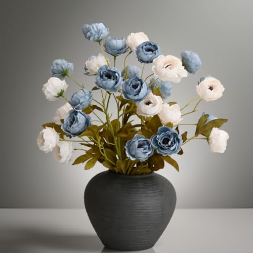 LADADA 27 Inch Artificial Peonies Flowers, 4 Pcs Fake Peonies Bouquet with Sturdy Stems, Lifelike Faux Peonies for Wedding Bouquets, Centerpieces, Floral Arrangements, Home Decor (White & Blue) - Image 1