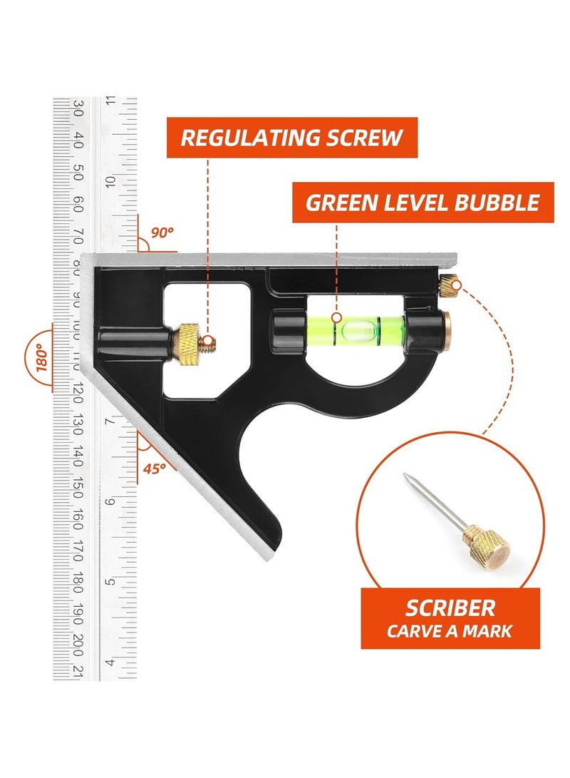 Barakah 12-Inch Combination Square - Stainless Steel Combo Square for Woodworking, Accurate and Adjustable, Inch/Metric Measurement (300mm) - Image 4