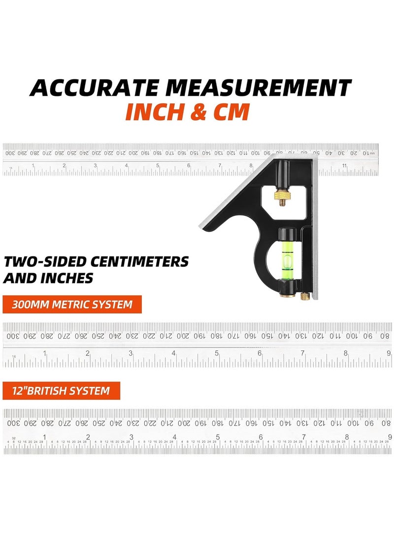 Barakah 12-Inch Combination Square - Stainless Steel Combo Square for Woodworking, Accurate and Adjustable, Inch/Metric Measurement (300mm) - Image 5