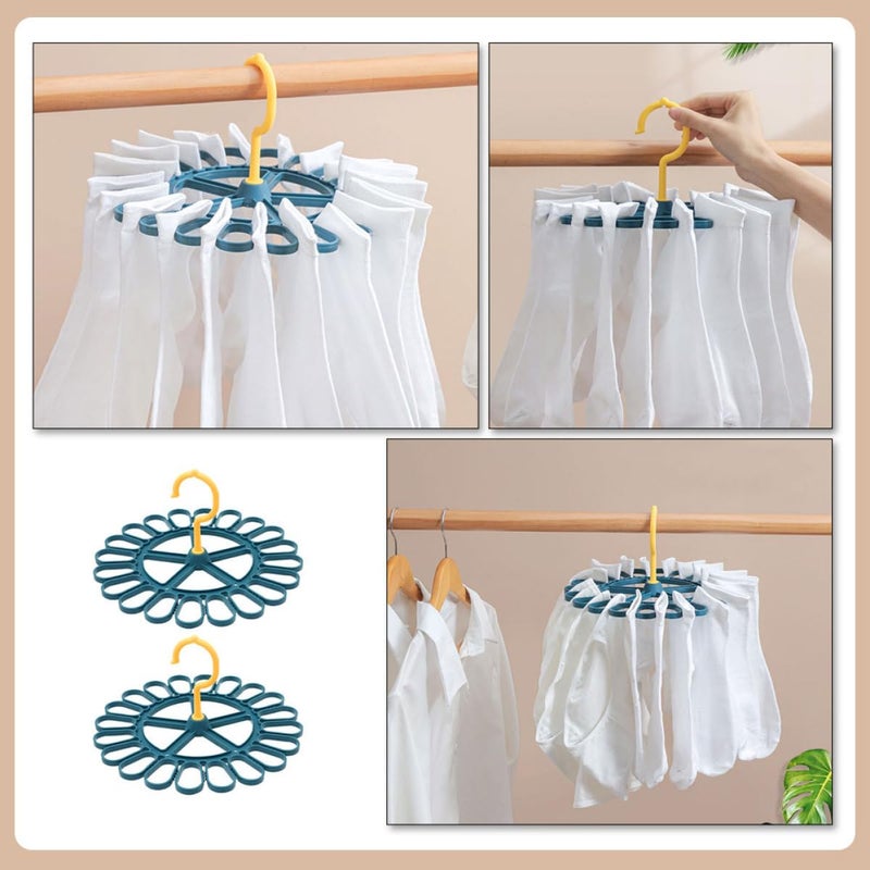 Rotating 20 Clip Laundry Drying Rack Set Navy Yellow 2 Pieces - Image 4