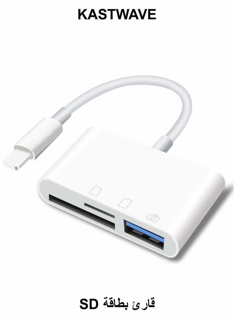 KASTWAVE SD Card Reader for iPhone iPad, Portable USB Camera Adapter 3 in 1 USB Female OTG Adapter Compatible SD/TF Card - Image 1