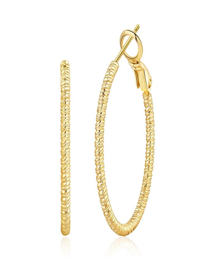OOOPEL Gold Hoops Earrings for Women, 14k Real Gold Plated Big Earring Hoops Lightweight Earrings Hypoallergenic Large Sterling Silver Hoop Earring for Women 30MM 40MM 50MM 60MM, 60MM, Yellow Gold, No - Image 1