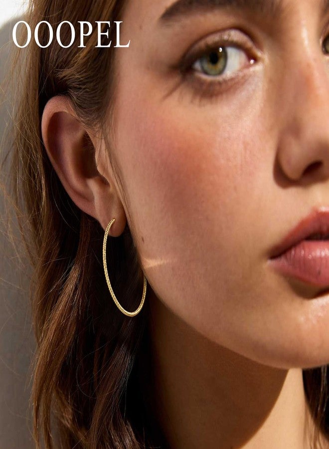 OOOPEL Gold Hoops Earrings for Women, 14k Real Gold Plated Big Earring Hoops Lightweight Earrings Hypoallergenic Large Sterling Silver Hoop Earring for Women 30MM 40MM 50MM 60MM, 60MM, Yellow Gold, No - Image 2