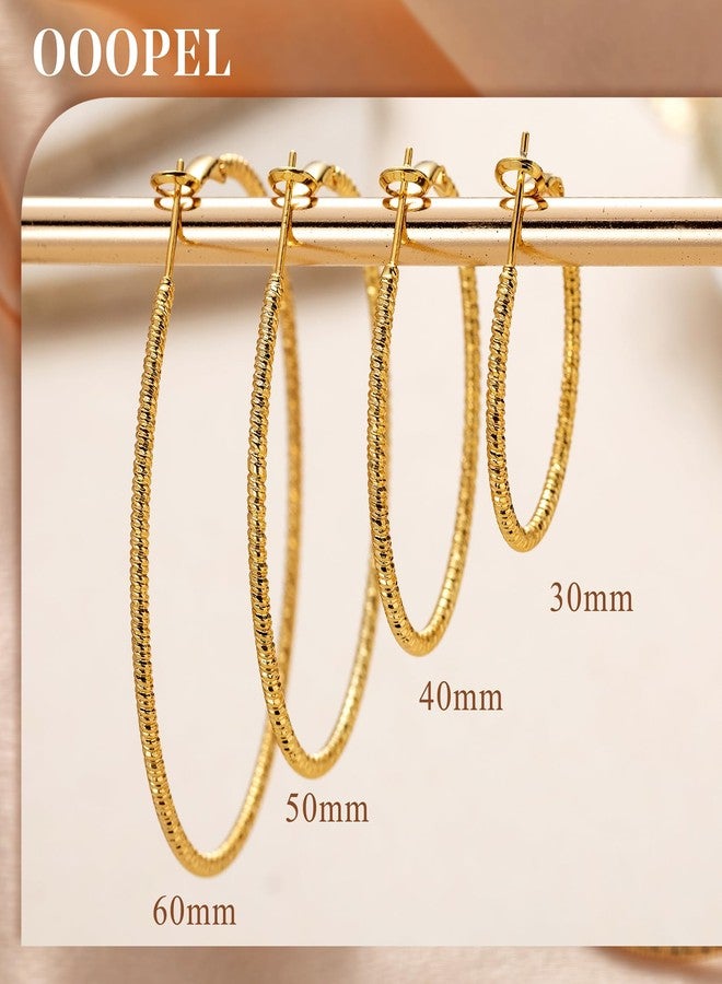 OOOPEL Gold Hoops Earrings for Women, 14k Real Gold Plated Big Earring Hoops Lightweight Earrings Hypoallergenic Large Sterling Silver Hoop Earring for Women 30MM 40MM 50MM 60MM, 60MM, Yellow Gold, No - Image 5
