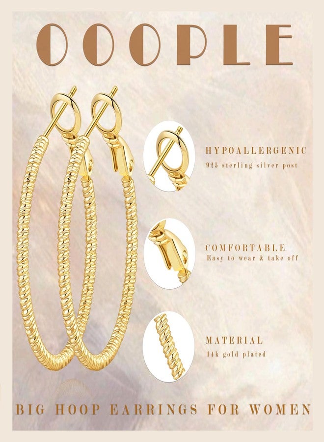 OOOPEL Gold Hoops Earrings for Women, 14k Real Gold Plated Big Earring Hoops Lightweight Earrings Hypoallergenic Large Sterling Silver Hoop Earring for Women 30MM 40MM 50MM 60MM, 60MM, Yellow Gold, No - Image 3
