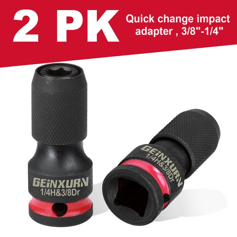 Geinxurn 2 قطعة حامل لقمة مفك براغي تأثير 3/8 بوصة محرك مربع إلى 1/4 بوصة محول مقبس سداسي الإصدار سريع لمفتاح الربط - Image 2